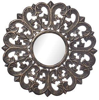 Carve rundt speil 60 cm - Antikk trefarge