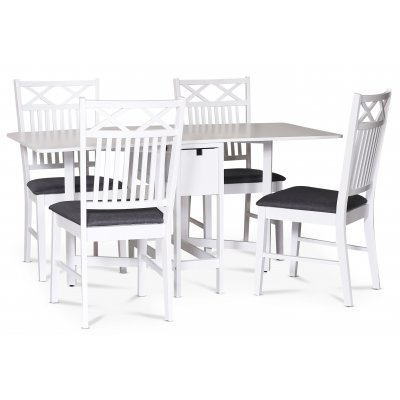 Sandhamn spisegruppe; Klaffbord med 4 stoler med doble kryss i ryggen