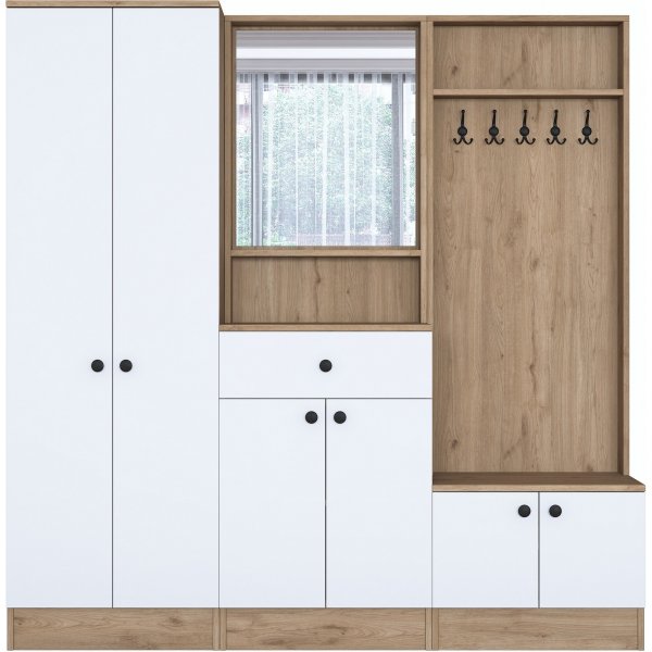 Mendy hallmøbler - Hvit/valnøtt Mendy hallmøbler - Hvit/valnøtt