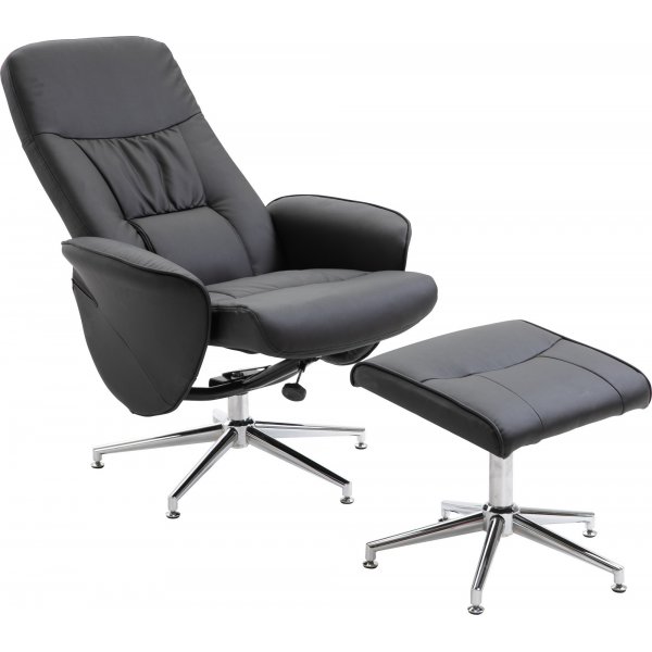 Julius recliner lenestol med fotskammel - Svart PU Julius recliner lenestol med fotskammel - Svart PU