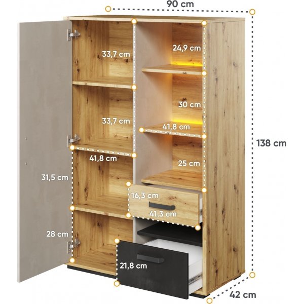 Qubic skap 90 cm - Artisan eik/grå/svart Qubic skap 90 cm - Artisan eik/grå/svart