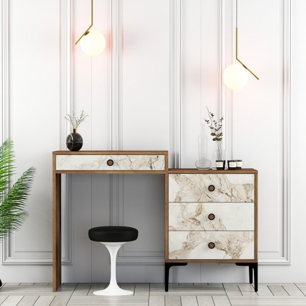 Lisboa toalettbord 124 x 40 cm - Valnøtt/hvit marmor Lisboa toalettbord 124 x 40 cm - Valnøtt/hvit marmor