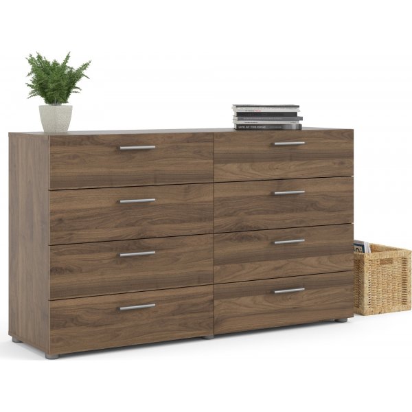 Kommode i valnøtt med 8 skuffer, 140 cm bred + Møbelføtter Kommode i valnøtt med 8 skuffer, 140 cm bred + Møbelføtter