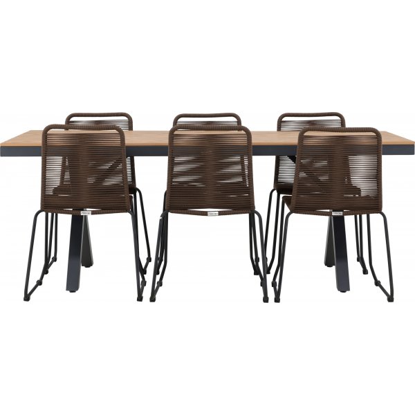 Garcia rektangulært spisestuesett med 6 Lindos stoler - Brun/svart + 6.00 x Stolpute Garcia rektangulært spisestuesett med 6 Lindos stoler - Brun/svart + 6.00 x Stolpute