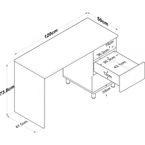 Hanna skrivebord 9, 120 x 50 cm - Valntt/antrasitt