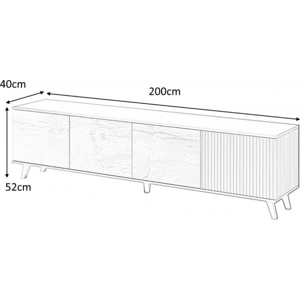 Fate media benk 200 cm - Wotan eik/sort