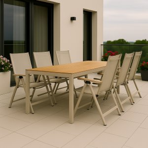 Spisegruppe med 6 stoler og bord 205 x 90 cm beige/eik - Las Vegas/Svea Spisegruppe med 6 stoler og bord 205 x 90 cm beige/eik - Las Vegas/Svea