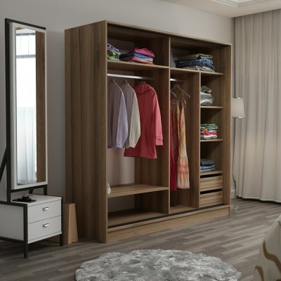 Kapusta garderobe med speildrer, 220x52x210 cm - Brun