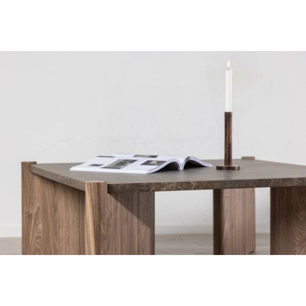 Salongbord Rogaland 100 x 100 cm - Brunt treverk med brunt marmorutseende