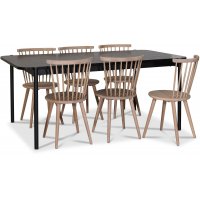 Wayne spisegruppe 180x90 cm inkl. 6 stk. Castor whitewash pinnestoler - Svartbeiset eikefoliering Wayne spisegruppe 180x90 cm inkl. 6 stk. Castor whitewash pinnestoler - Svartbeiset eikefoliering