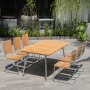 Mllan utegruppe i teak: 6 stoler med spisebord 176x90 cm