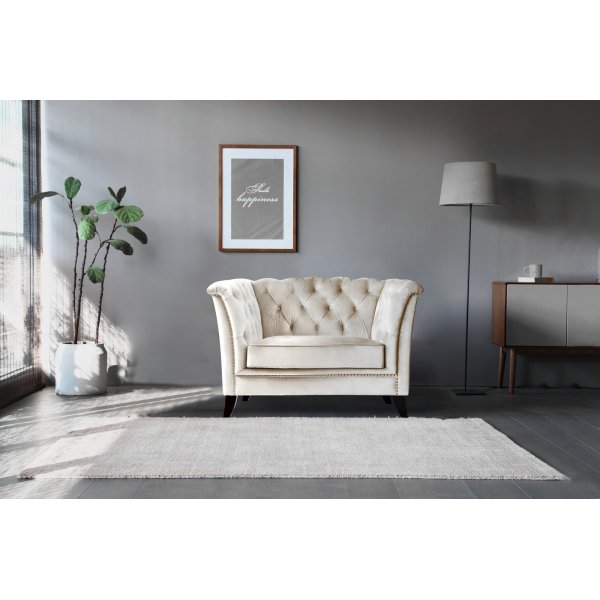 Lenestol i chesterfield beige flyel - Milton