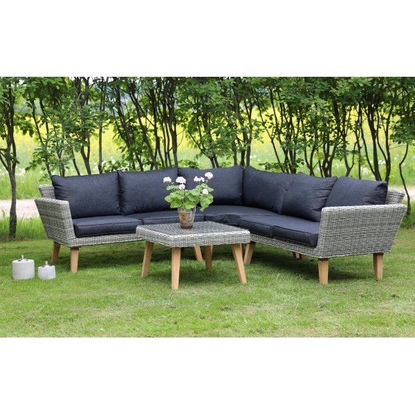 Almbro utembelgruppe hjrnesofa med bord - Whitewash kunstrotting