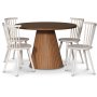 Cleo spisegruppe, rundt bord 110 cm, inkludert 4 stk. hvite Castor pinnestoler - mrk eikefiner