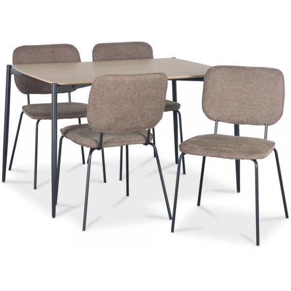 Lokrume spisegruppe med bord p 120 cm i lyst tre + 4 stk Lokrume brune stoler