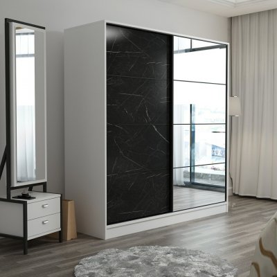 Kapusta garderobeskap med speildr, 180 cm - Hvit/svart