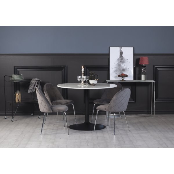 Plaza spisegruppe, marmorbord med 4 st Plaza flyelstoler - Gr/Krom/svart