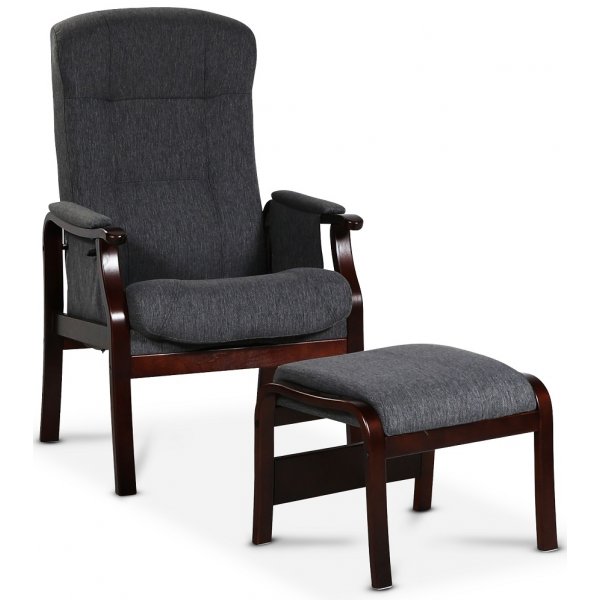Marsta lenestol med fotskammel - Gr / Mahogny