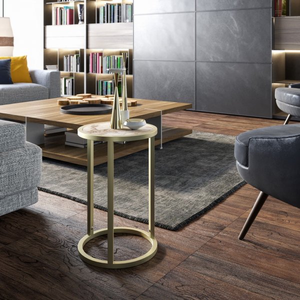 Tambur sidebord - Hvit marmor/gull