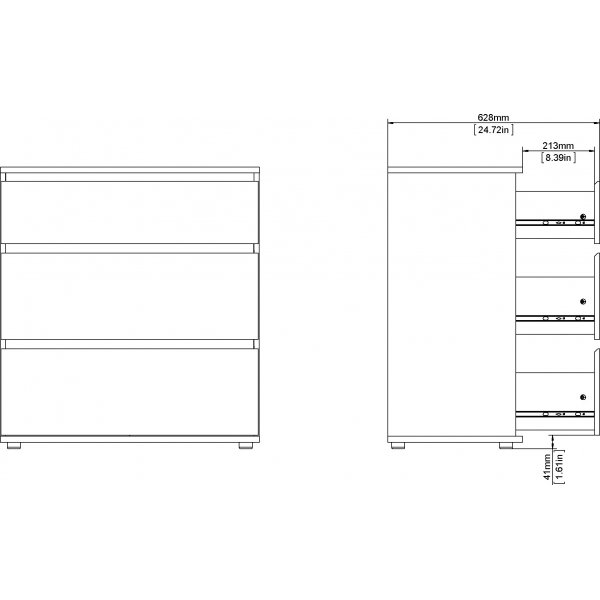 Nova kommode med 3 skuffer - Hvit