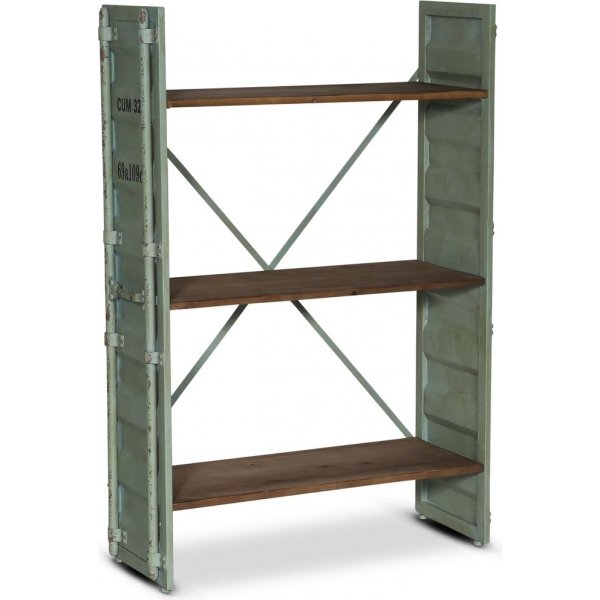 Container bokhylle H116 cm - vintage metall / Tre