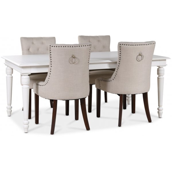 Spisegruppe; Bord 180x90 cm med 4 beige Tuva-stoler