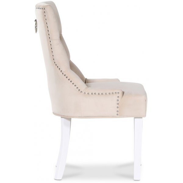 Paris spisegruppe hvitt bord med 4 Tuva Decotique stoler i beige fløyel med håndtak bak Paris spisegruppe hvitt bord med 4 Tuva Decotique stoler i beige fløyel med håndtak bak