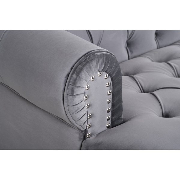 Sofa 3-seter chesterfield grå fløyel Sofa 3-seter chesterfield grå fløyel