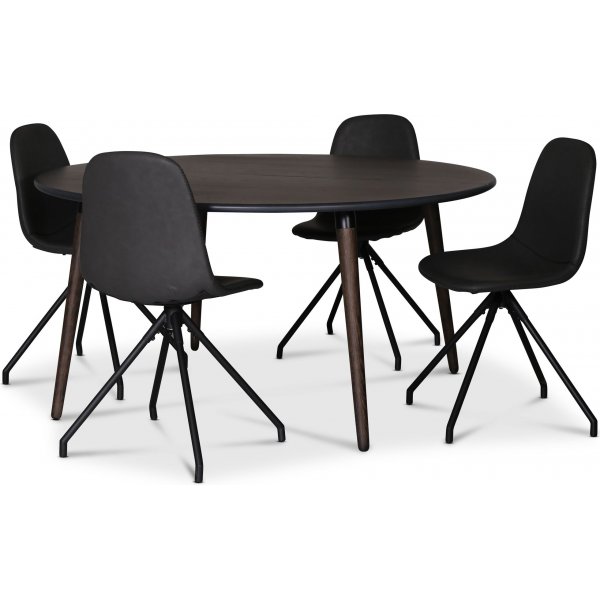 Omni spisegruppe, rundt spisebord 130 cm inkludert 4 stk. Bridge svingbare stoler - Rykfarget eik