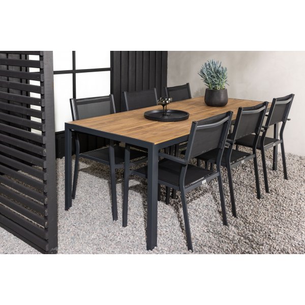 Matvaregruppen i Chania; 6 stoler med bord 205 x 90 cm - Svart/natur Matvaregruppen i Chania; 6 stoler med bord 205 x 90 cm - Svart/natur