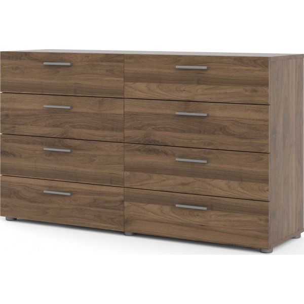 Kommode i valnøtt med 8 skuffer, 140 cm bred + Møbelføtter Kommode i valnøtt med 8 skuffer, 140 cm bred + Møbelføtter