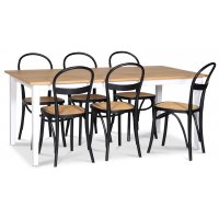 Fårö spisegruppe; spisebord 180x90 cm - Hvit / oljet eik med 6 stk Danderyd No.16 stoler Svart Fårö spisegruppe; spisebord 180x90 cm - Hvit / oljet eik med 6 stk Danderyd No.16 stoler Svart