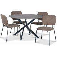 Hogrän spisegruppe Ø120 cm bord i betongimitasjon + 4 stk Lokrume brune stoler Hogrän spisegruppe Ø120 cm bord i betongimitasjon + 4 stk Lokrume brune stoler