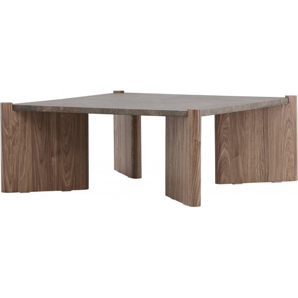 Salongbord Rogaland 100 x 100 cm - Brunt treverk med brunt marmorutseende