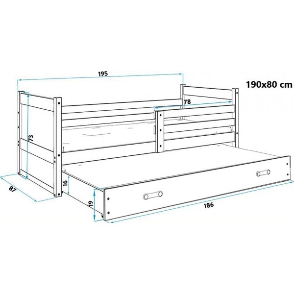 Juniorseng rhus med oppbevaringsskuff 90 cm - Hvit/Rosa