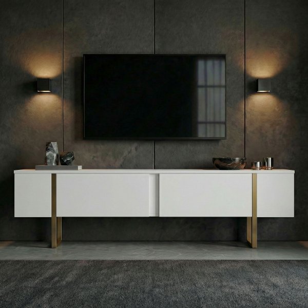 TV-stativ Orost 180 cm - Hvit/gull