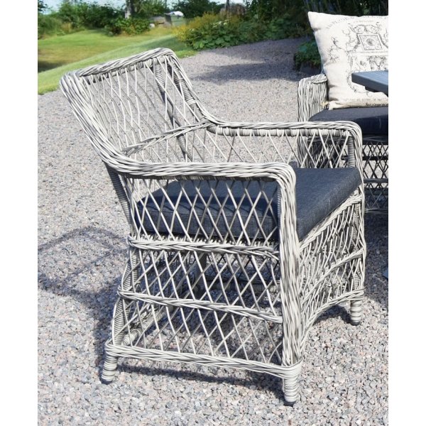 Spisegruppe Provence: Sofa, 2 stk. lenestoler og et scottsdale spisebord - Sement Spisegruppe Provence: Sofa, 2 stk. lenestoler og et scottsdale spisebord - Sement