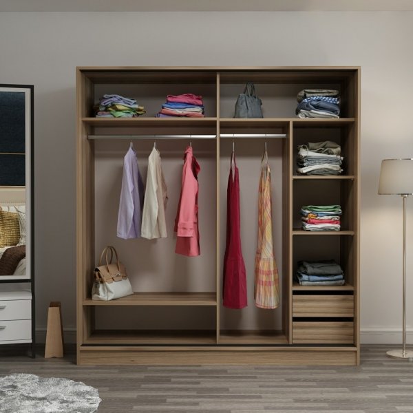 Kapusta garderobe med speildører, 220x52x210 cm - Brun Kapusta garderobe med speildører, 220x52x210 cm - Brun