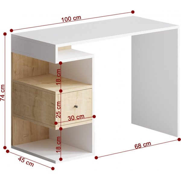 Tempus skrivebord Hvit/eik - 100 x 45 cm