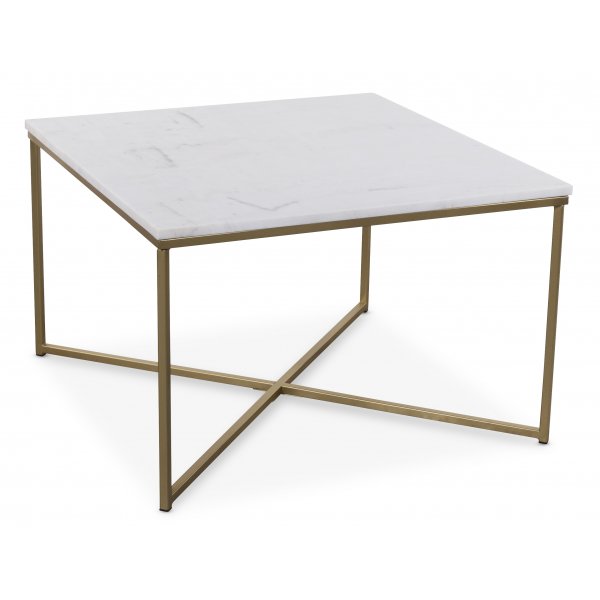 Maryland sofabord 75x75 cm - Hvit ekte marmor / Matt messing