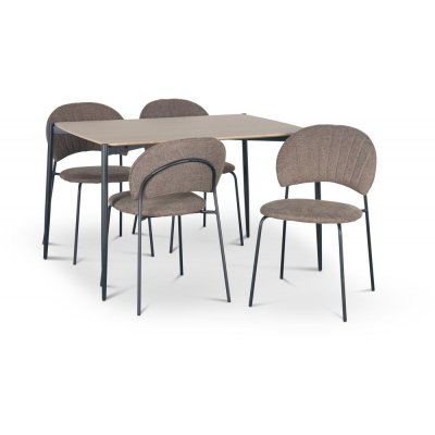 Lokrume spisegruppe Ø120 cm bord i lyst tre + 4 stk Hogrän brune stoler