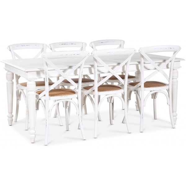 Paris spisegruppe 180 cm bord hvit+ 6 st hvite Gaston spisestoler