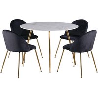 Deco spisegruppe 110 cm rundt bord + 4 st Art stoler svart fløyel / Messing Deco spisegruppe 110 cm rundt bord + 4 st Art stoler svart fløyel / Messing