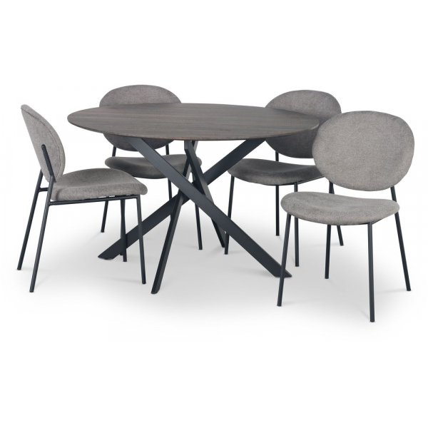 Hogrn spisegruppe 120 cm bord i mrkt tre + 4 stk Tofta gr stoler