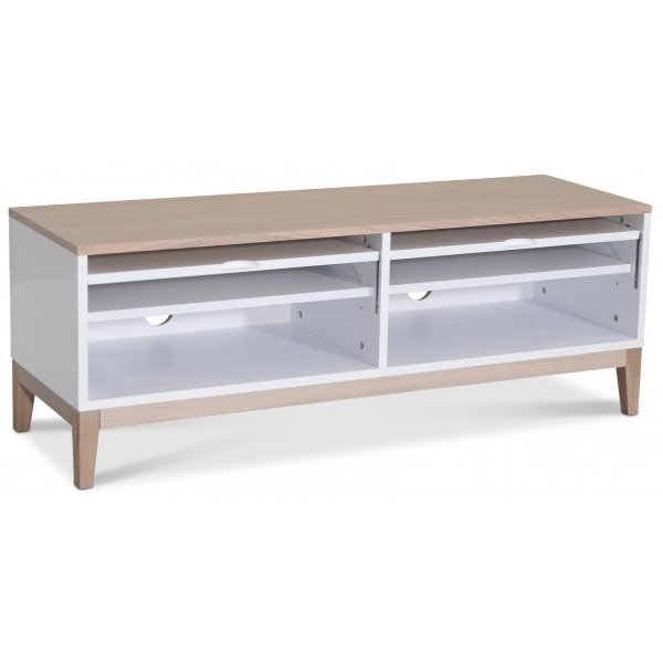 Borgholm TV-benk 126 cm - Hvit / Oljet eik