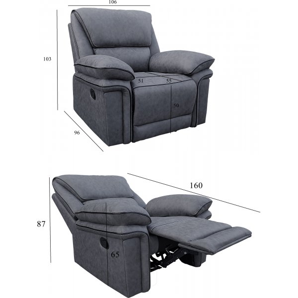 Reclinerlenestol Riverdale - Grå (Mikrofiber) Reclinerlenestol Riverdale - Grå (Mikrofiber)