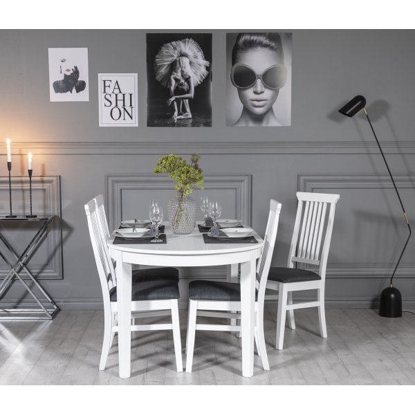 Gs spisegruppe: Ovalt bord 160/210 cm inkludert 4 Ms stoler - Hvit/Gr