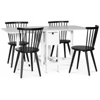 Sandhamn spisegruppe; klaffbord med 4 svarte Castor pinnestoler