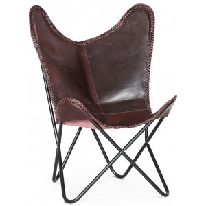 Flaggermus-stol Baltimore - Brunt ekte lær + Møbelpleiesett for tekstiler