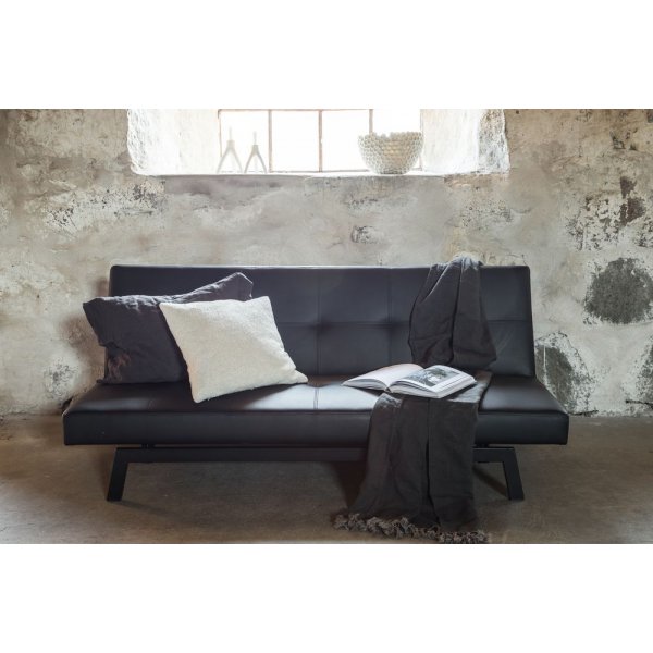 Sleep sovesofa - Svart kunstig skinn + Tekstilpleie for m�bler